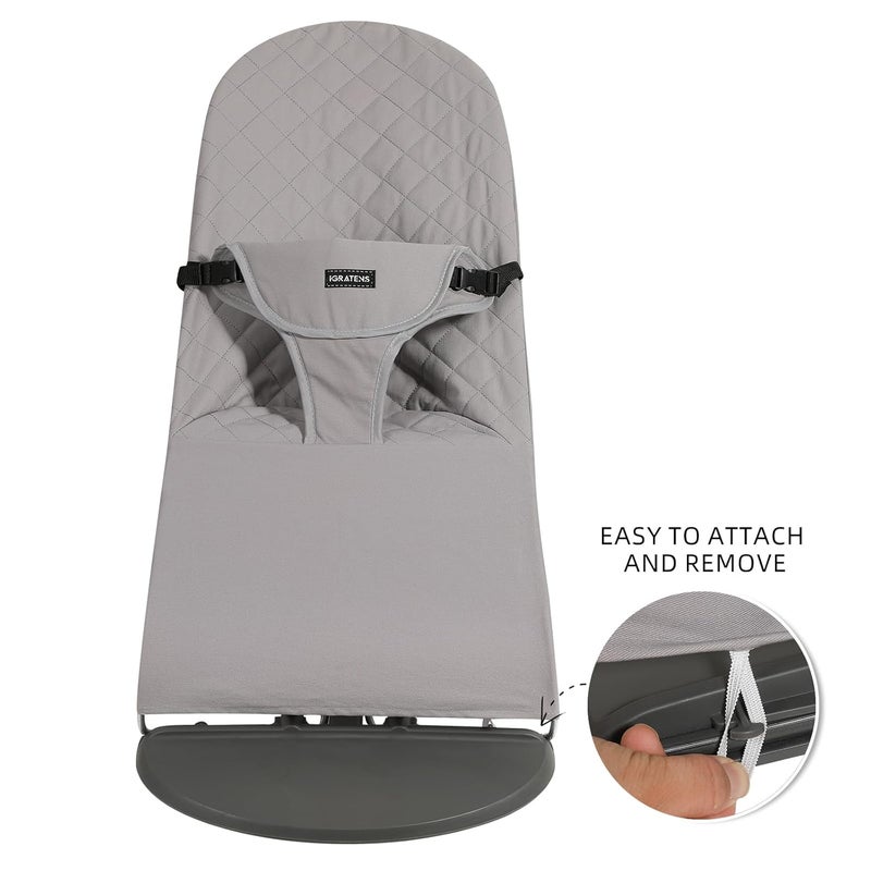 iGRATENS Fabric Seat for Bouncer - Cover for Baby Bjorn Bouncer Balance Soft & Bliss, 100% Cotton, Skin -Friendly, Machine Washable, Light Grey - Image 4